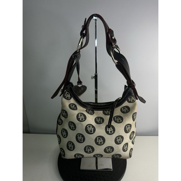 DAMAGED For parts - DOONEY & BOURKE Beige Black Circle Hobo Purse Shoulder L - Picture 2 of 14